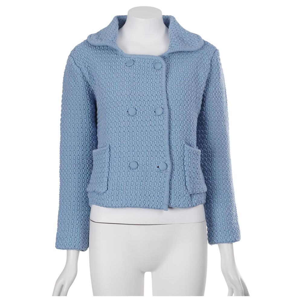 NWT ZARA Cardigan S Blue Chunky Knit Cotton Blend Cropped Sweater Jacket
